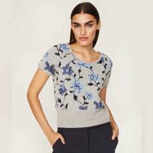 Club Monaco Floral Jacquard Sweater 100% Wool Size S